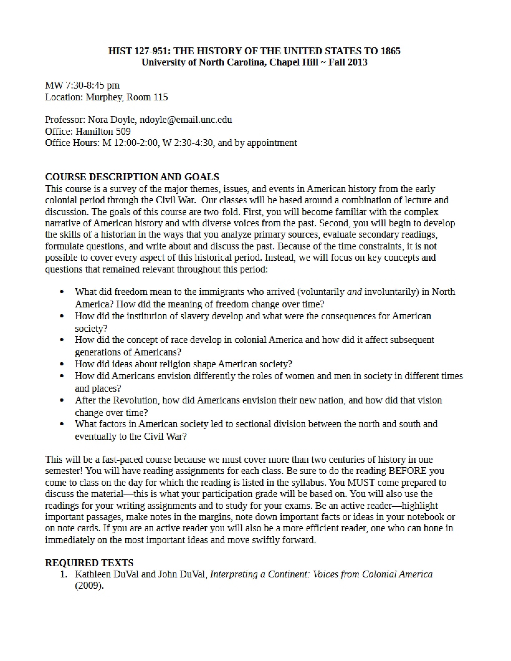 Fall 2013 American History Syllabus