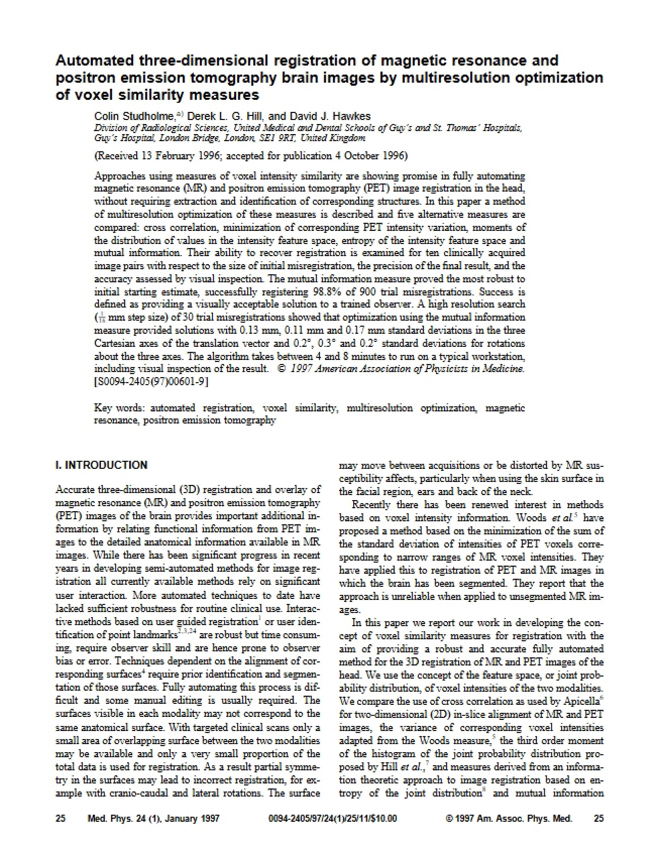 Registration of 3D MR and PET Images (Automated)