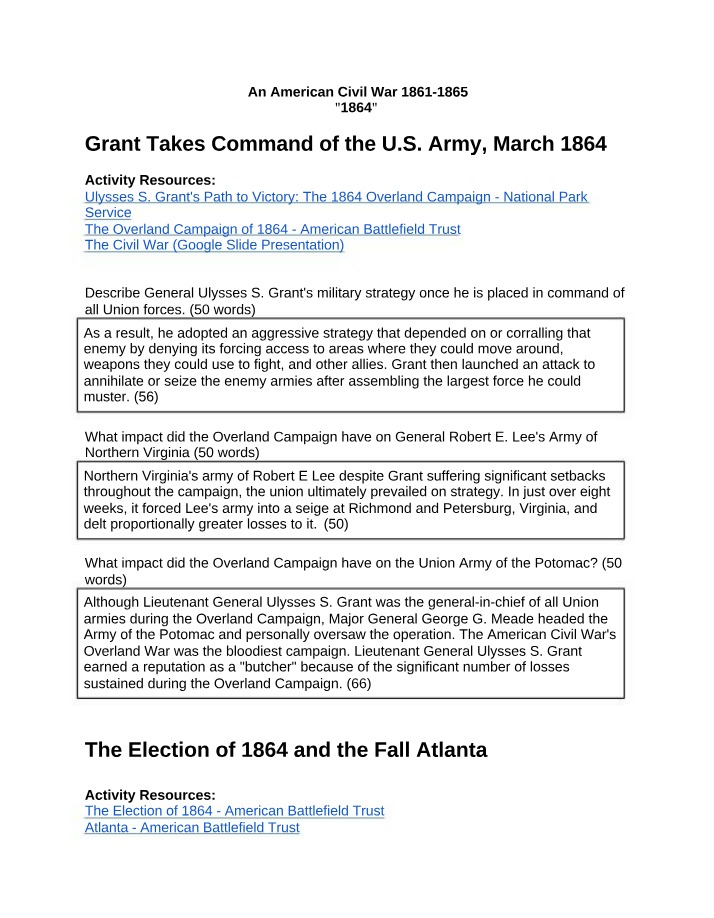Grant's Strategy in the Overland Campaign