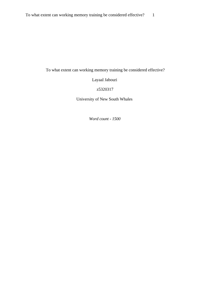 Working Memory Training Effectiveness