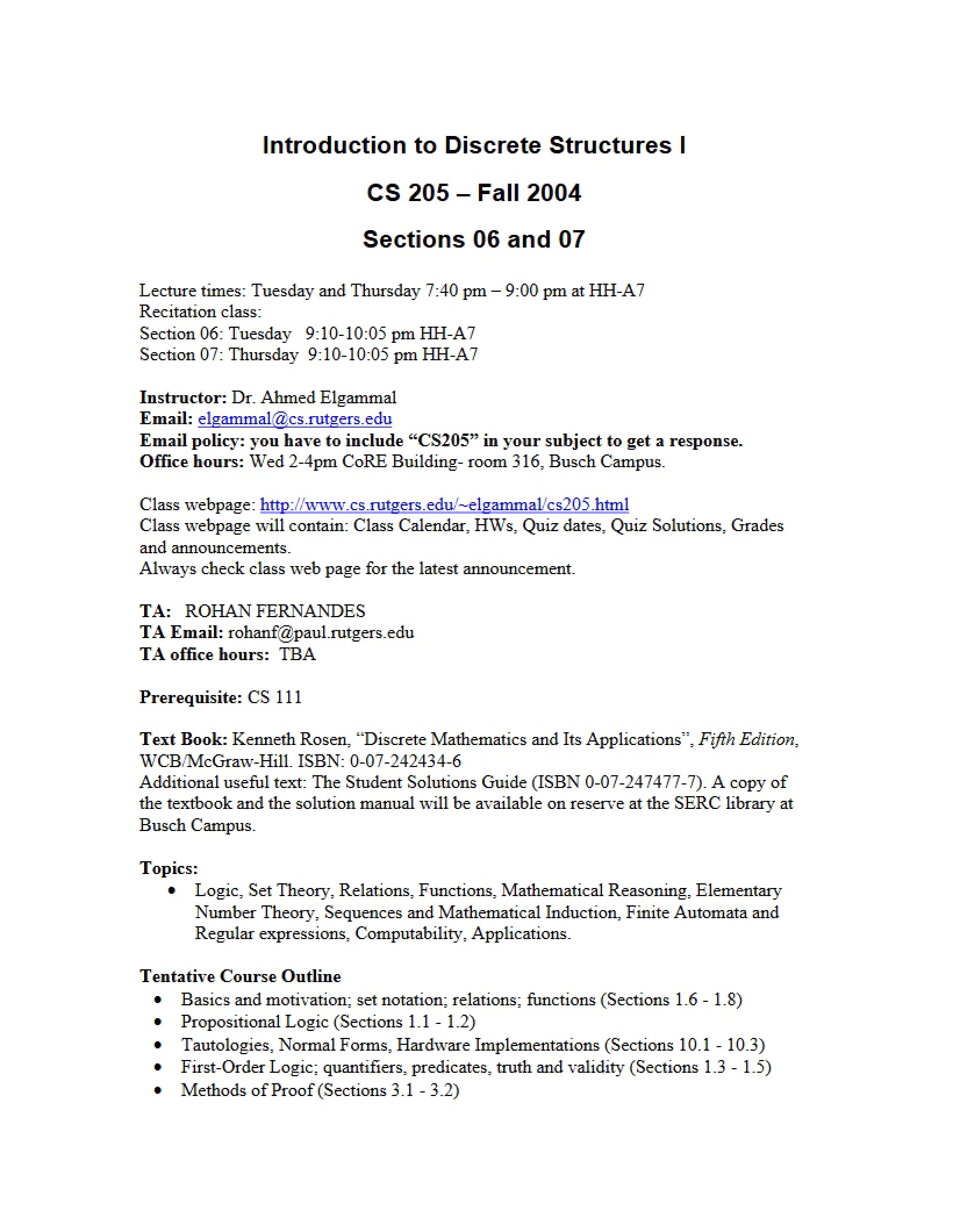 Discrete Structures Syllabus
