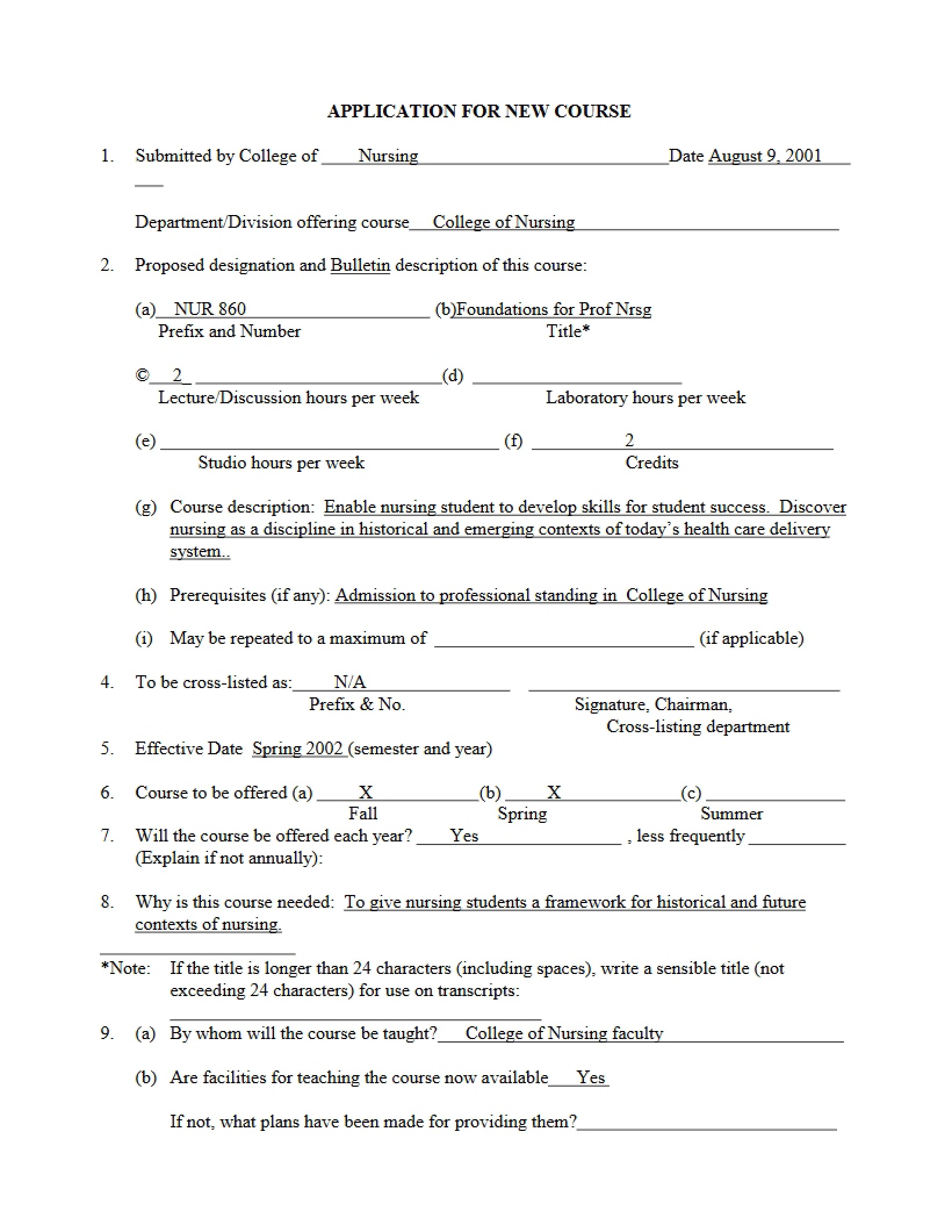 New Course Application