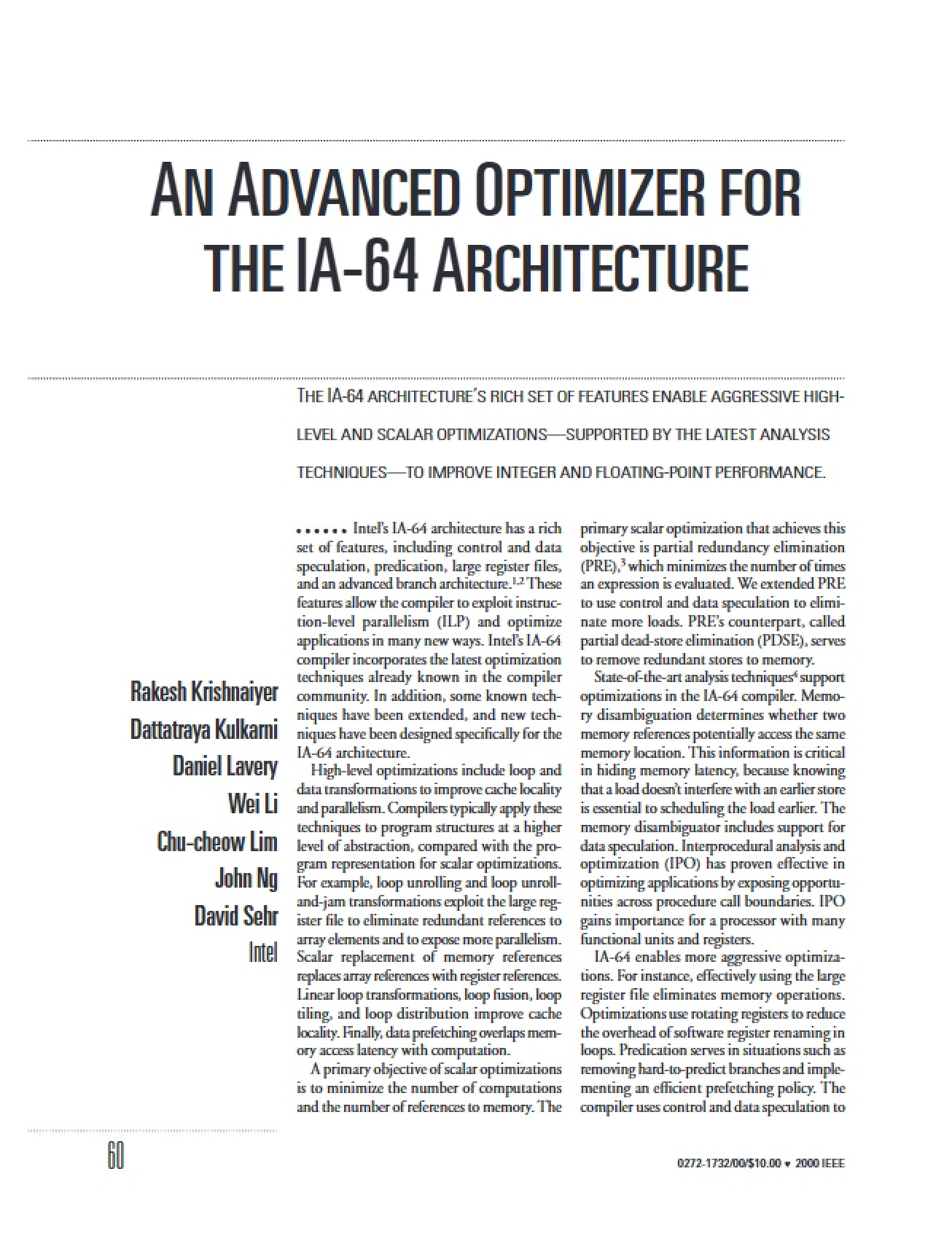 IA-64 Architecture Advanced Optimizer