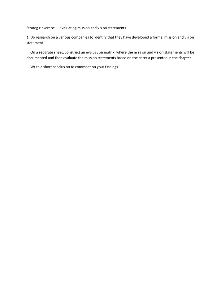 Strategic Exercise 2 - Evaluating Vision and Mission Statements