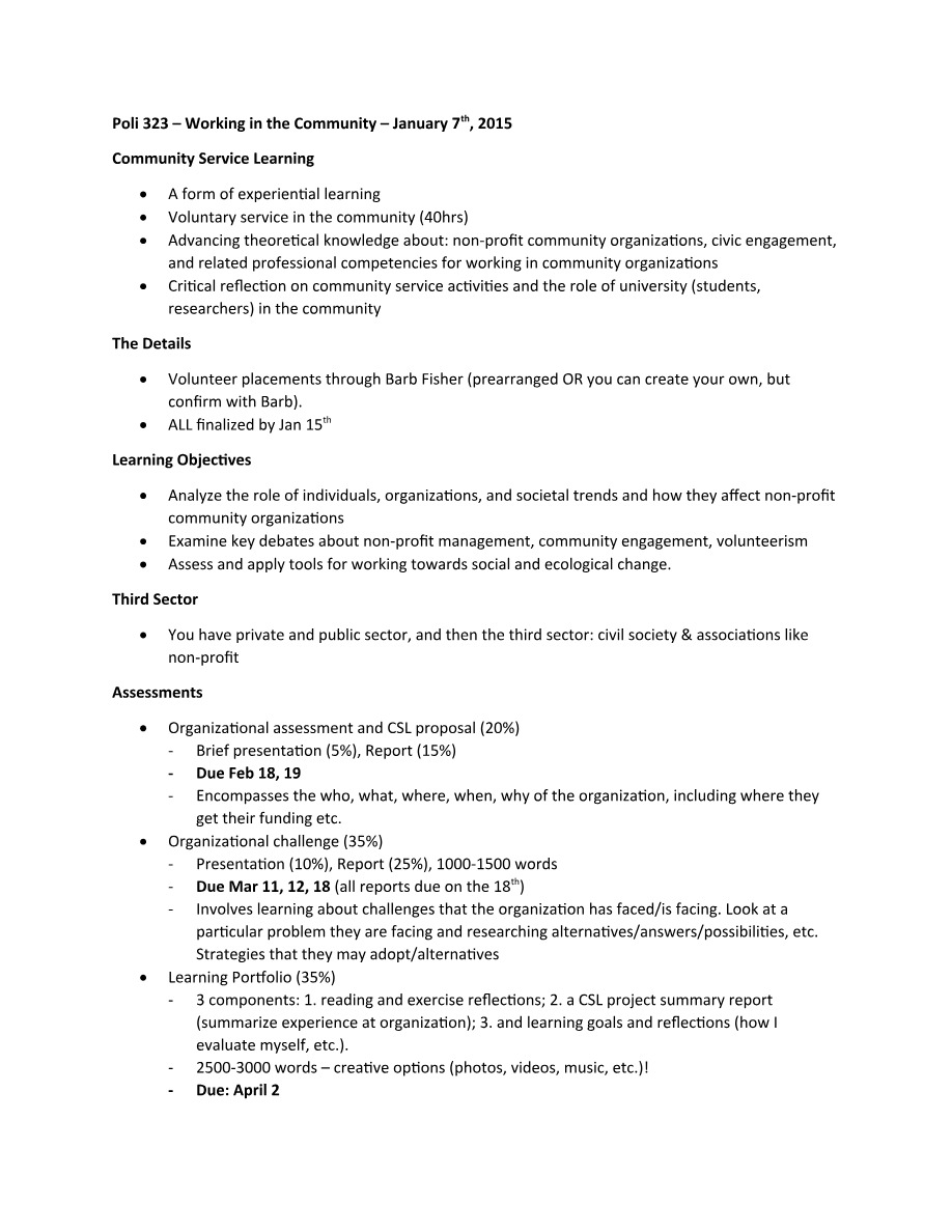 Working in the Community - POLI 323