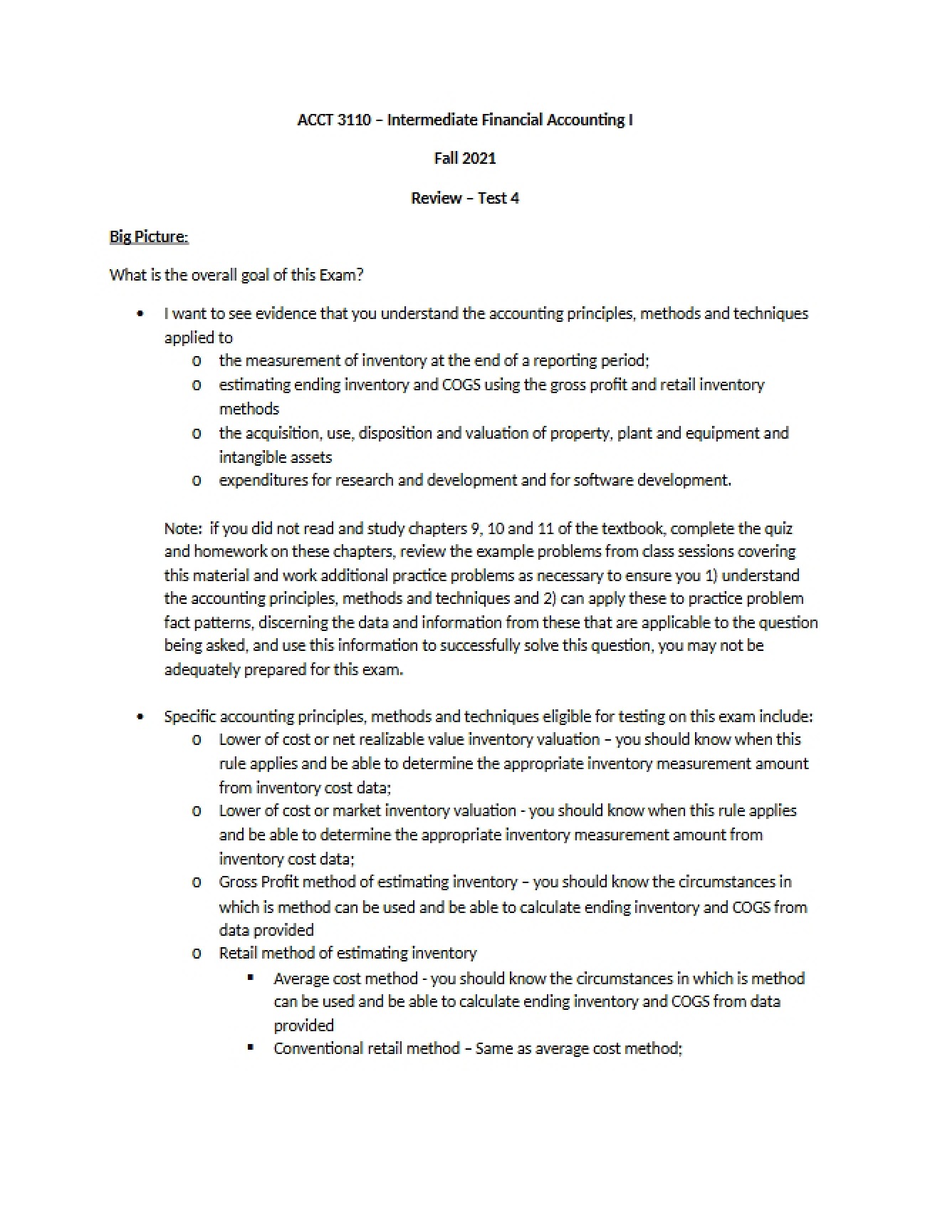 Review Sheet for Exam Four