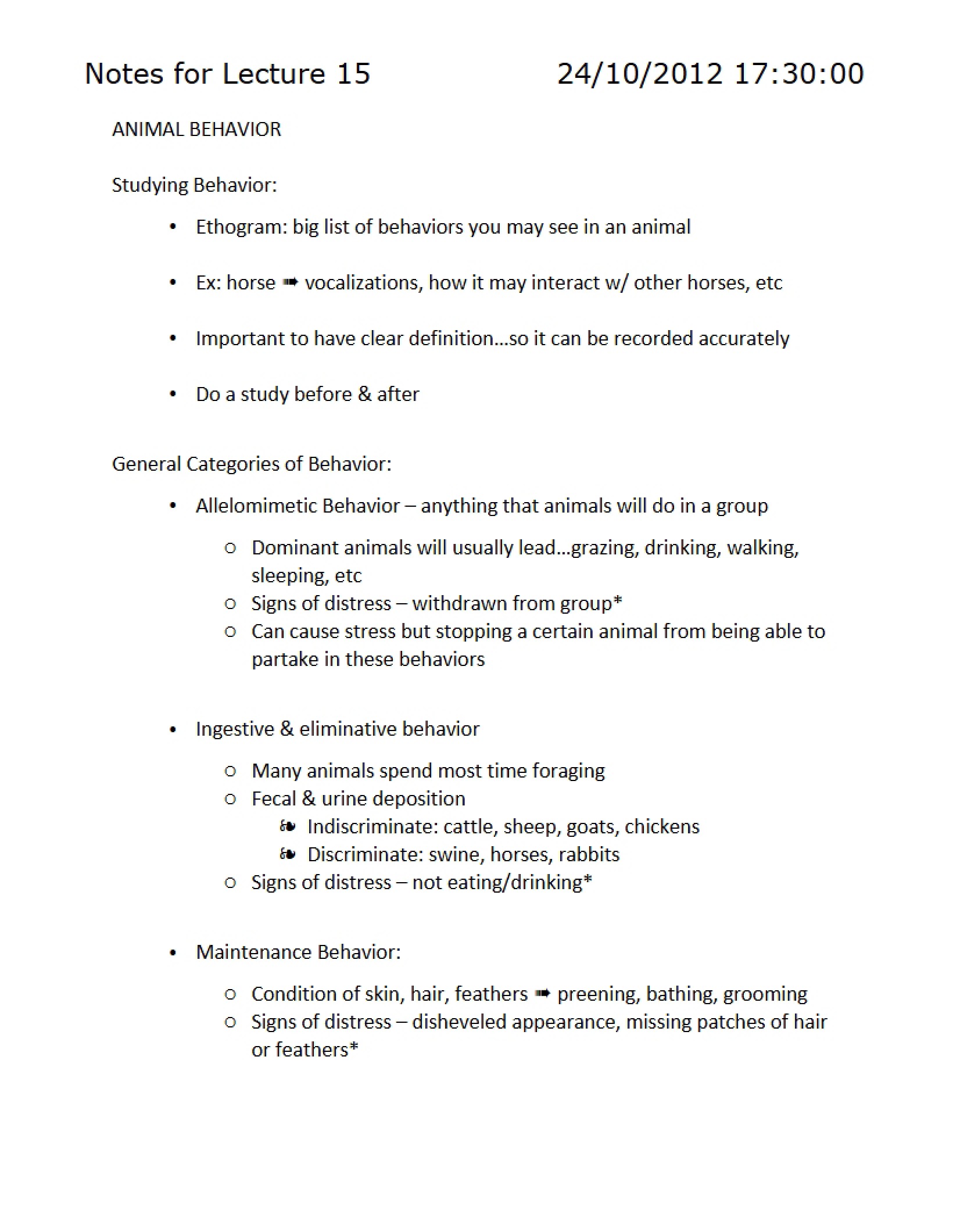 Notes from Lecture