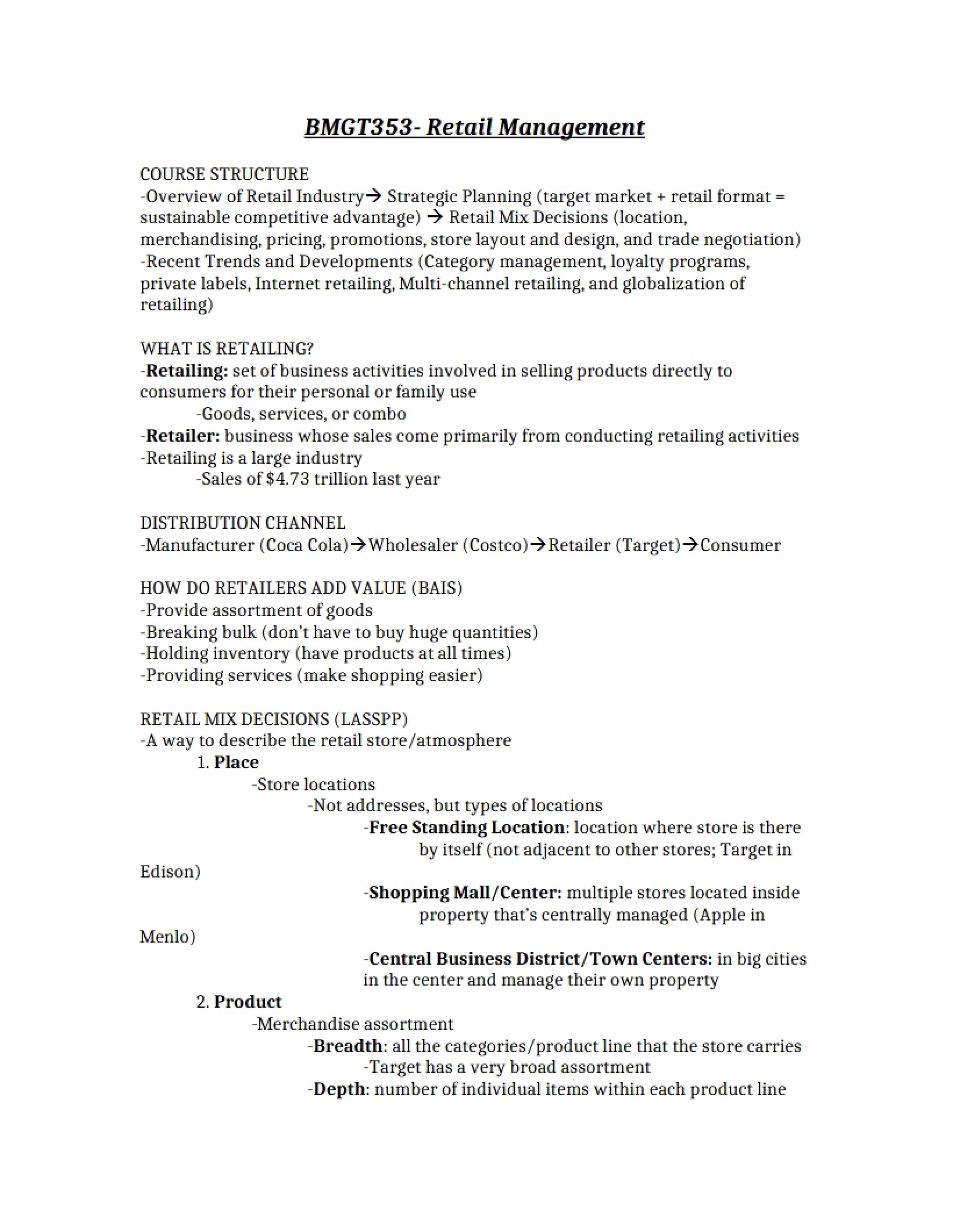 Management of Retail