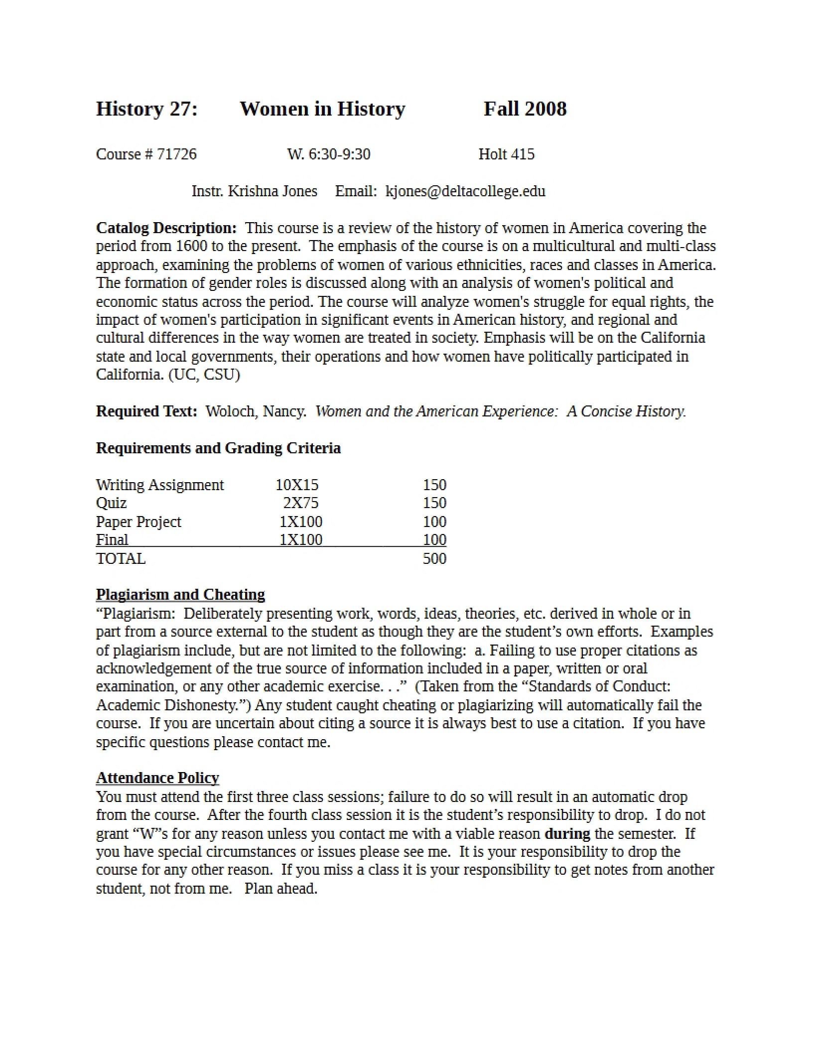 Women in History Class Syllabus