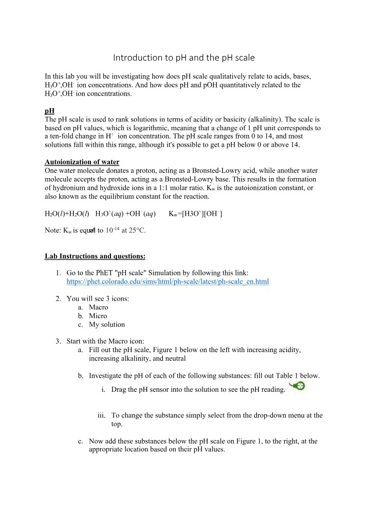 pH Scale Lab - Introduction