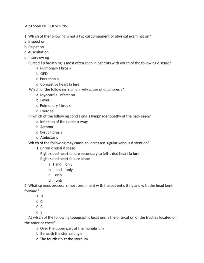 Physical Examination Components - Assessment Questions