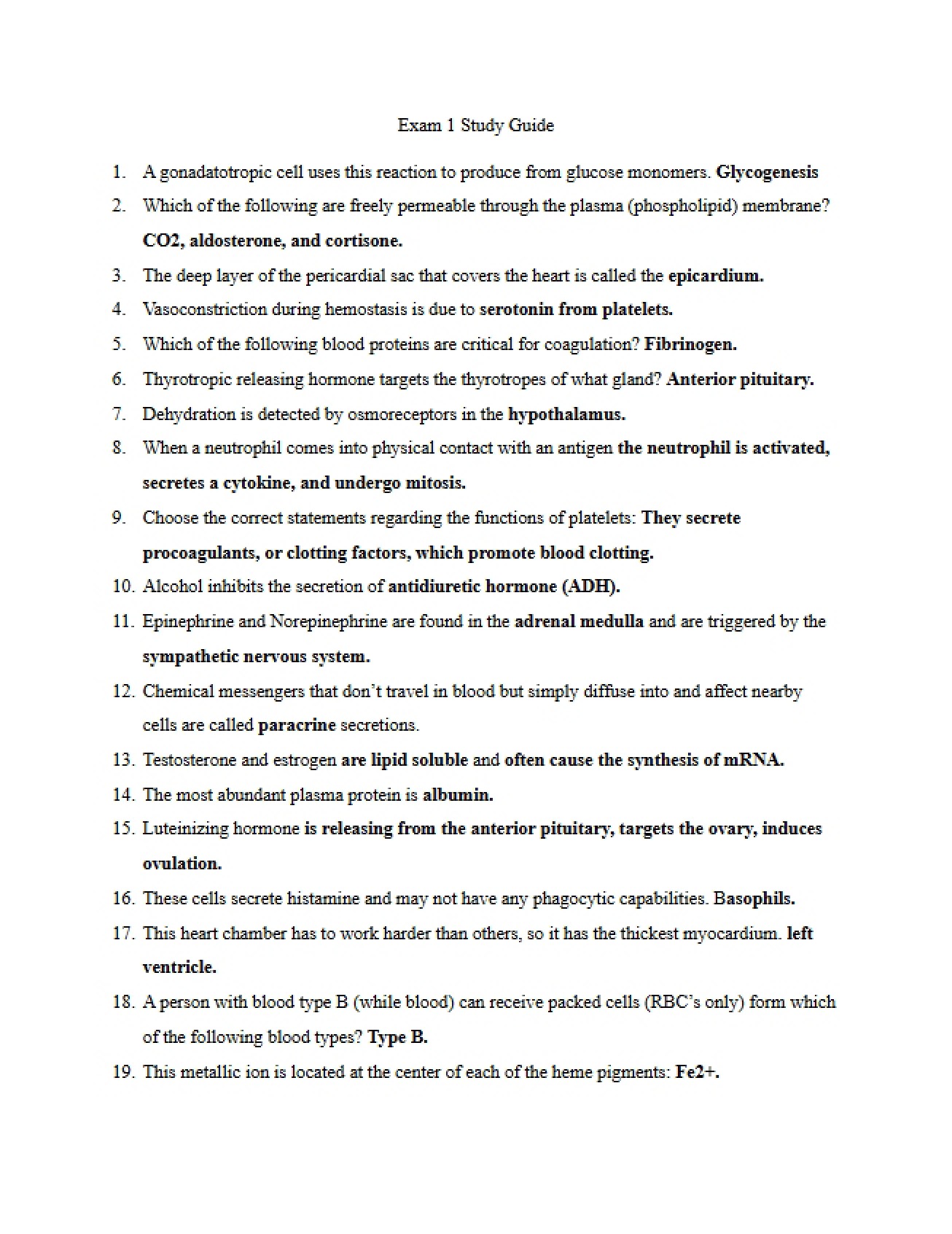 Human Anatomy Exam One