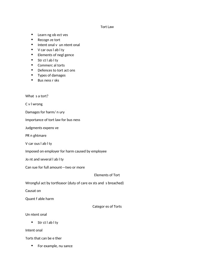 BLAW150 - Tort Law