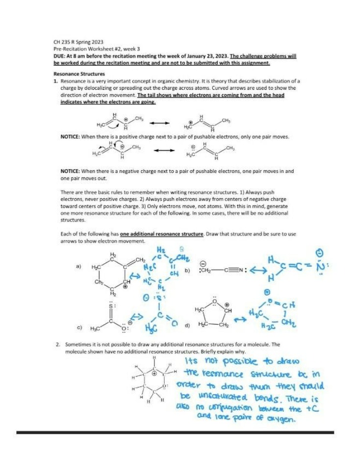 Pre-Recitation Worksheet 2 - CH 235 R Spring 2023