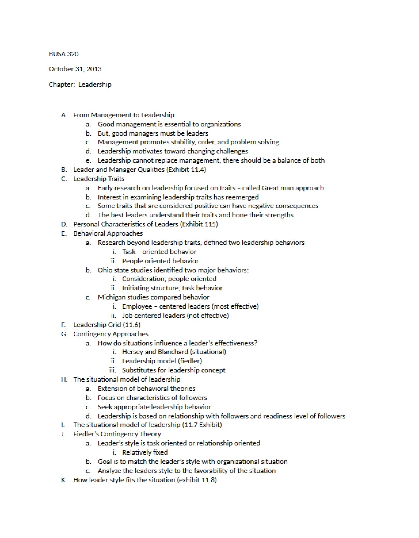 Lecture Notes Oct 31, 2013