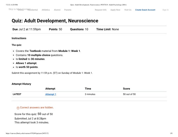 Adult Development and Neuroscience Quiz