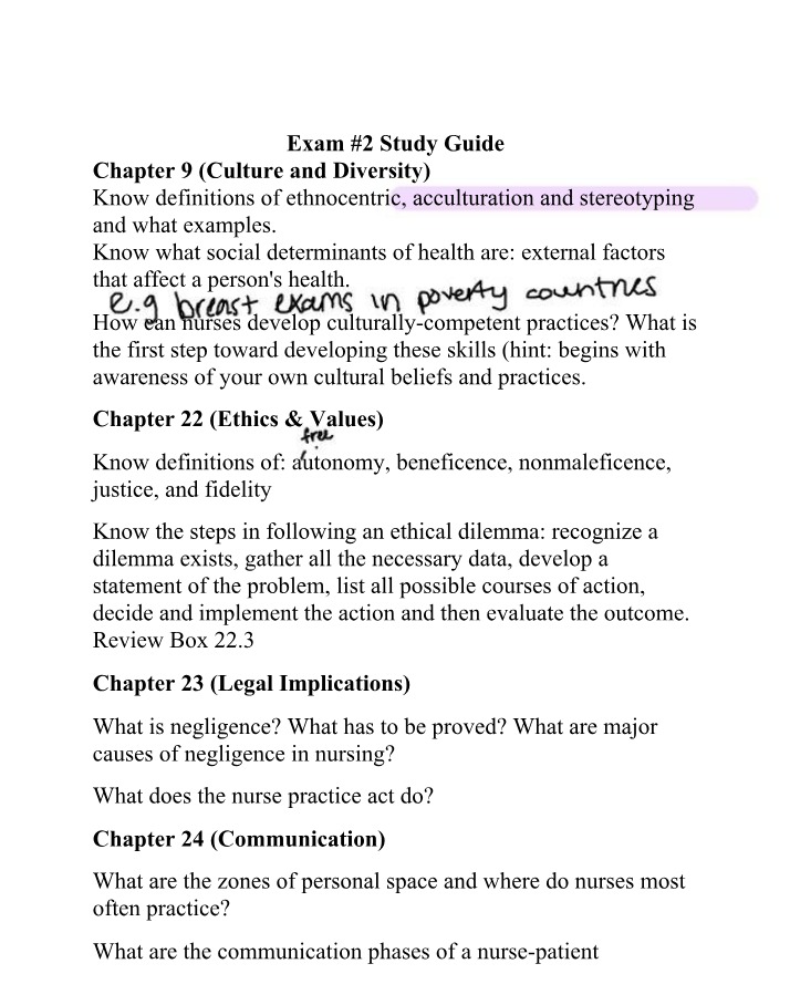 Study Guide for Exam 2