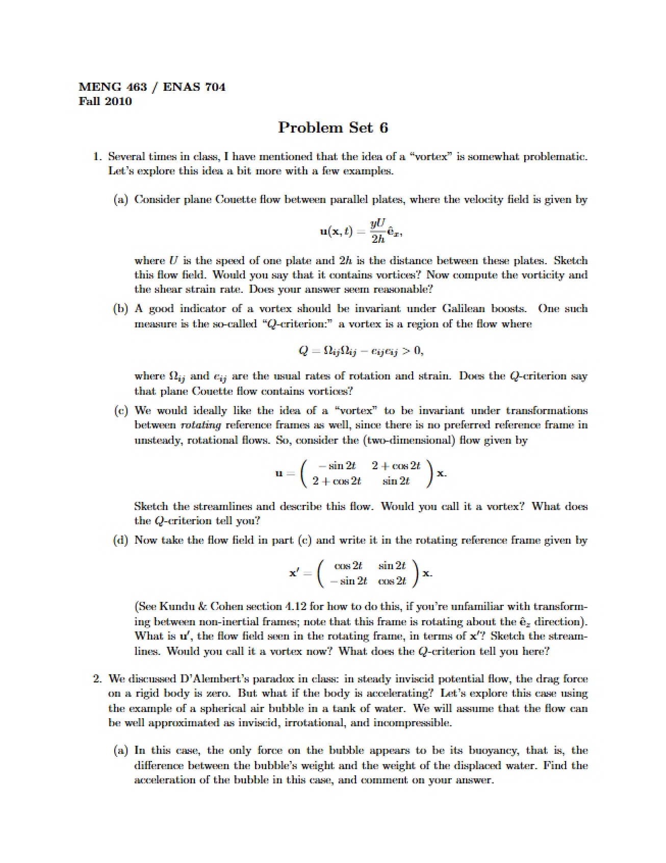 Sixth Problem Set