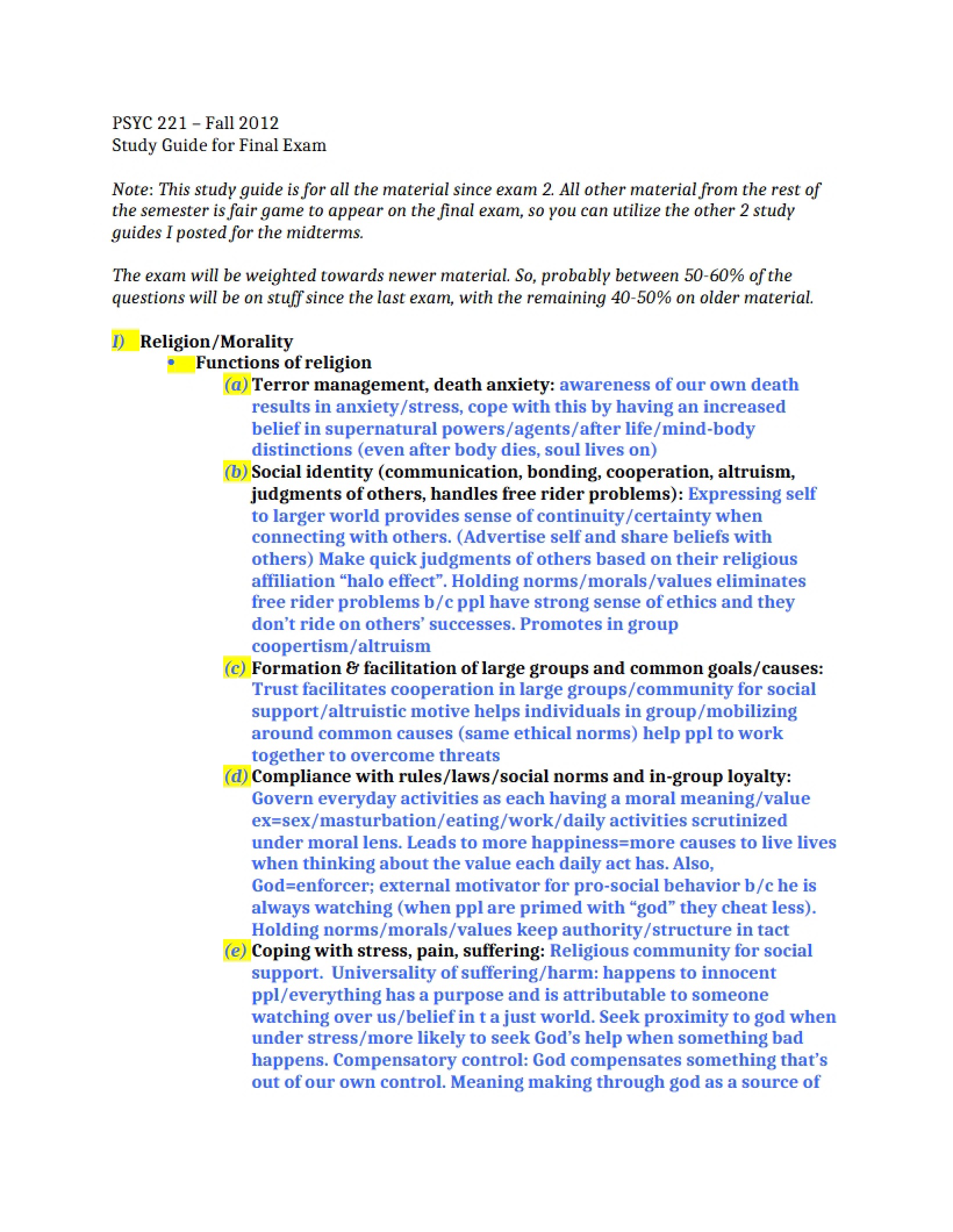 Review Guide for Course Final