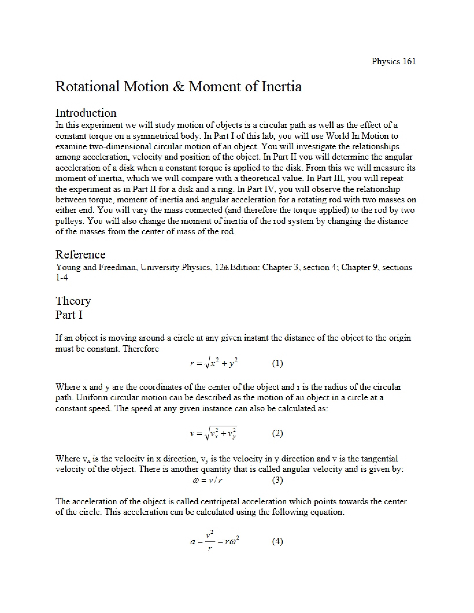 Moment of Inertia and Rotational Motion