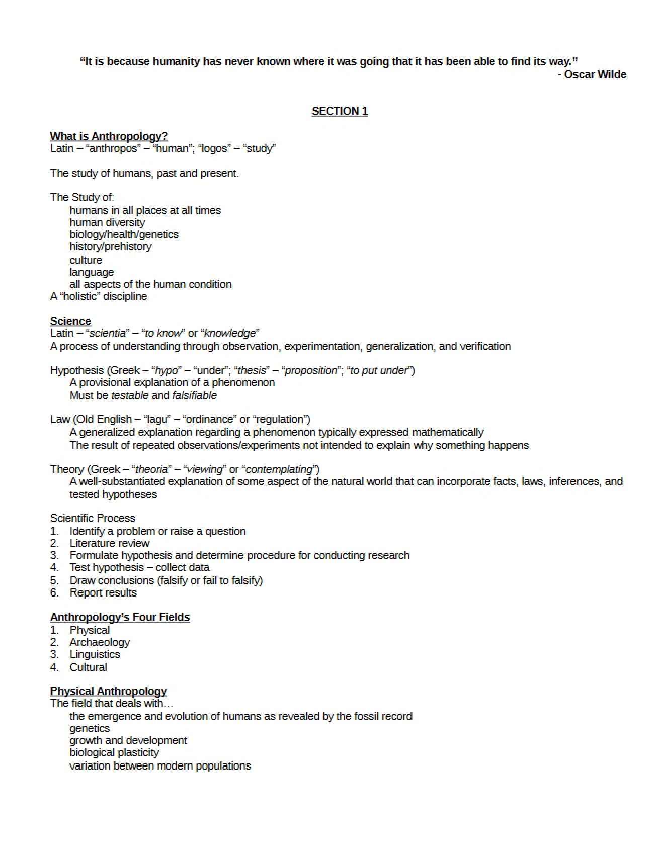 Notes from Section One