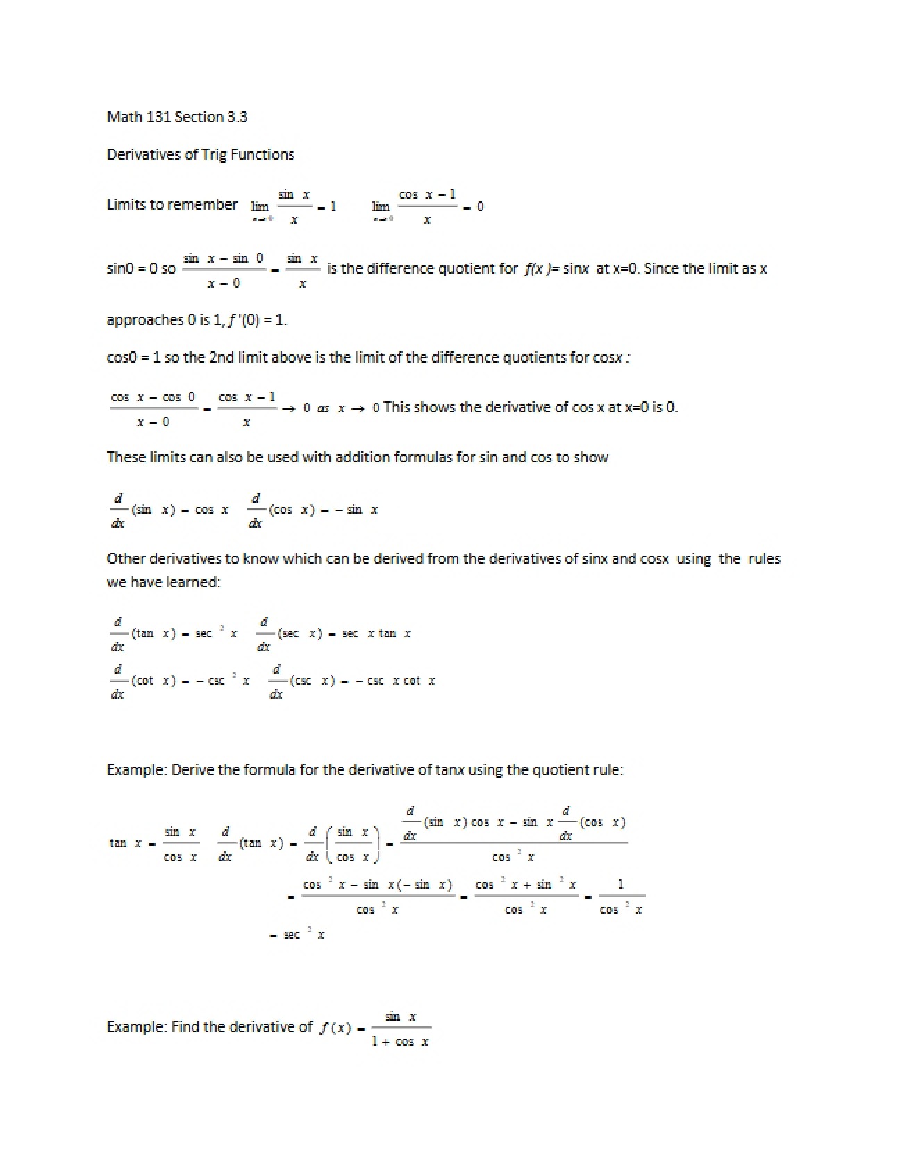Section 3.3 Notes for Math 131