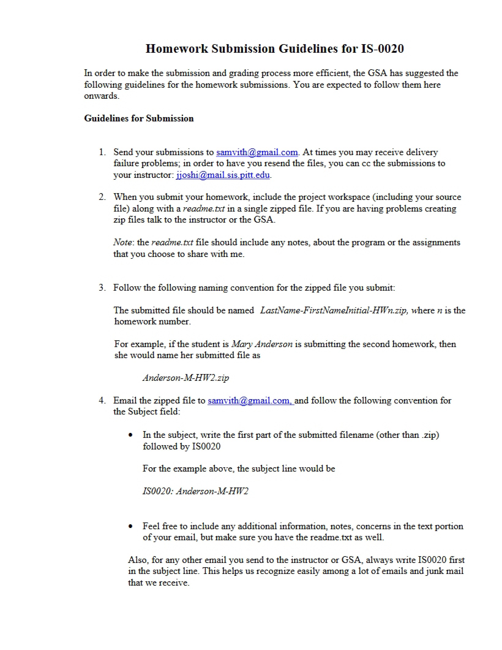 Guidelines for Homework Submission