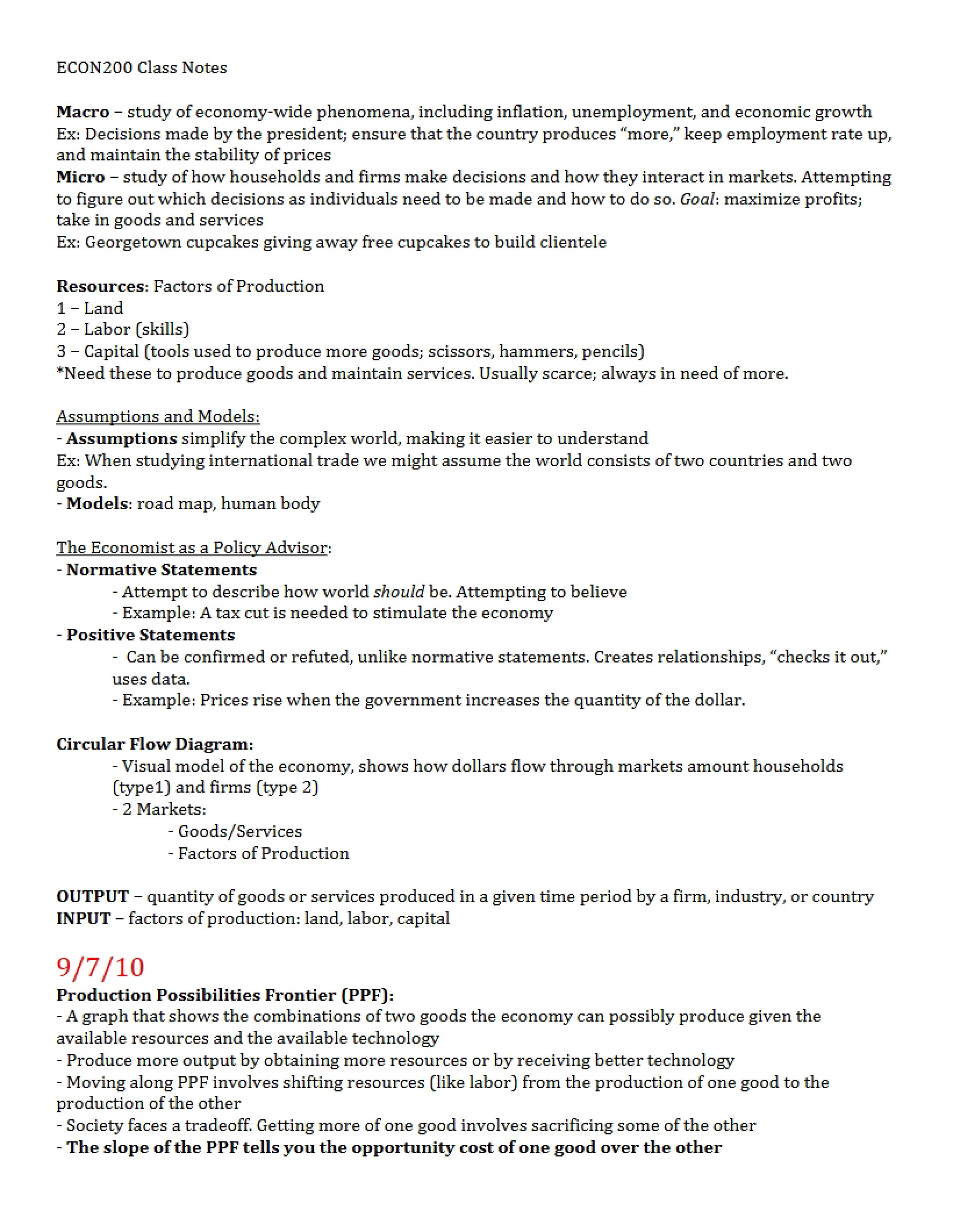 ECON 200 Classroom Notes