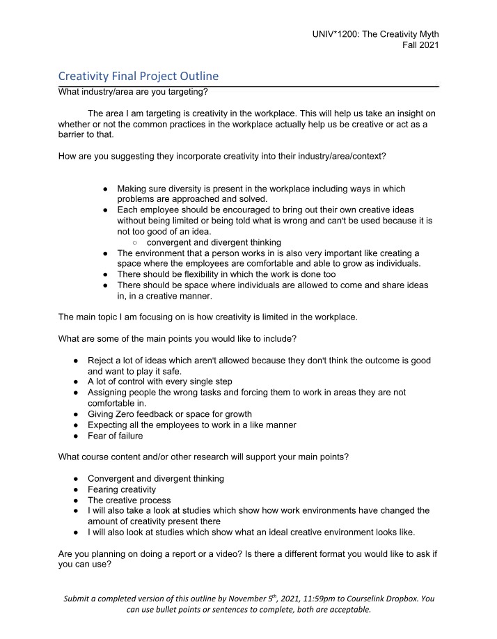 Final Project Outline - Creativity