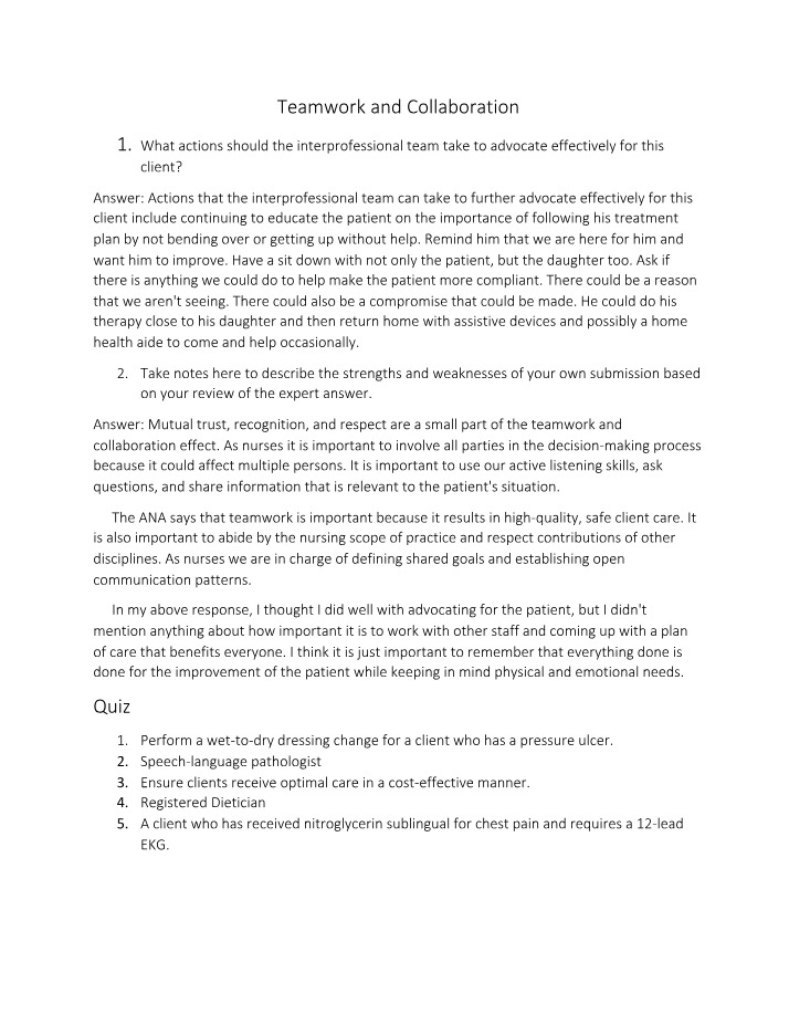 Quiz and Notes on Teamwork and Collaboration