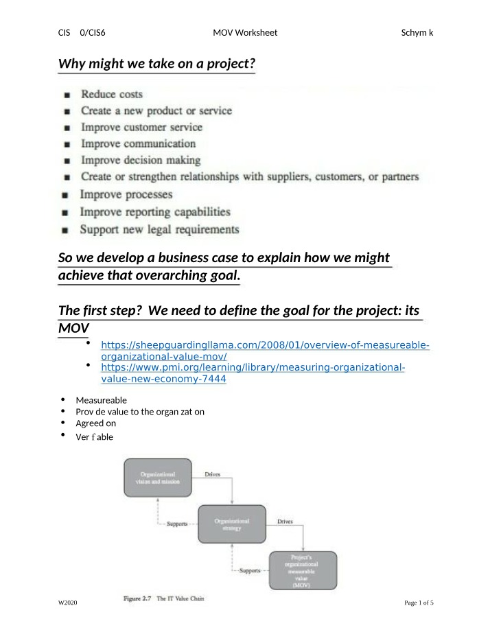 Worksheet for MOV