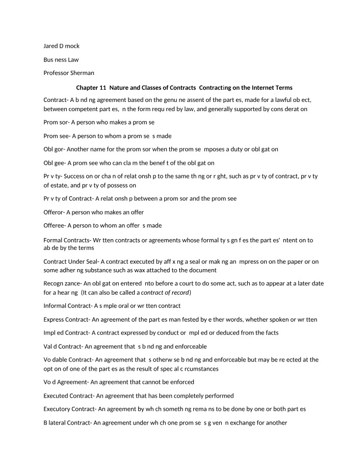 Nature and Classes of Contracts - Internet Terms - Chapter 11