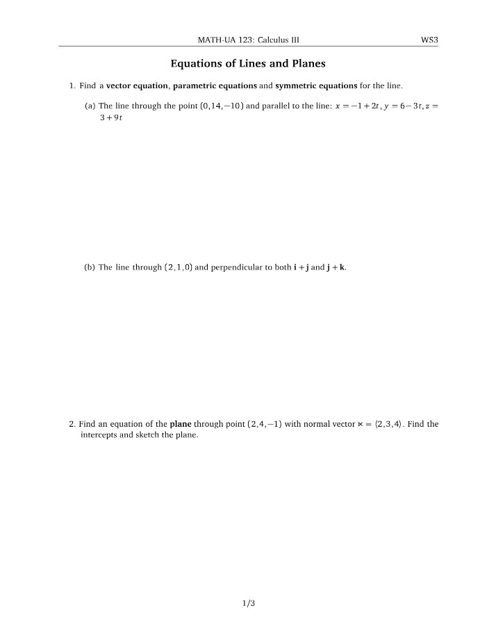 Calculus III Worksheet 3