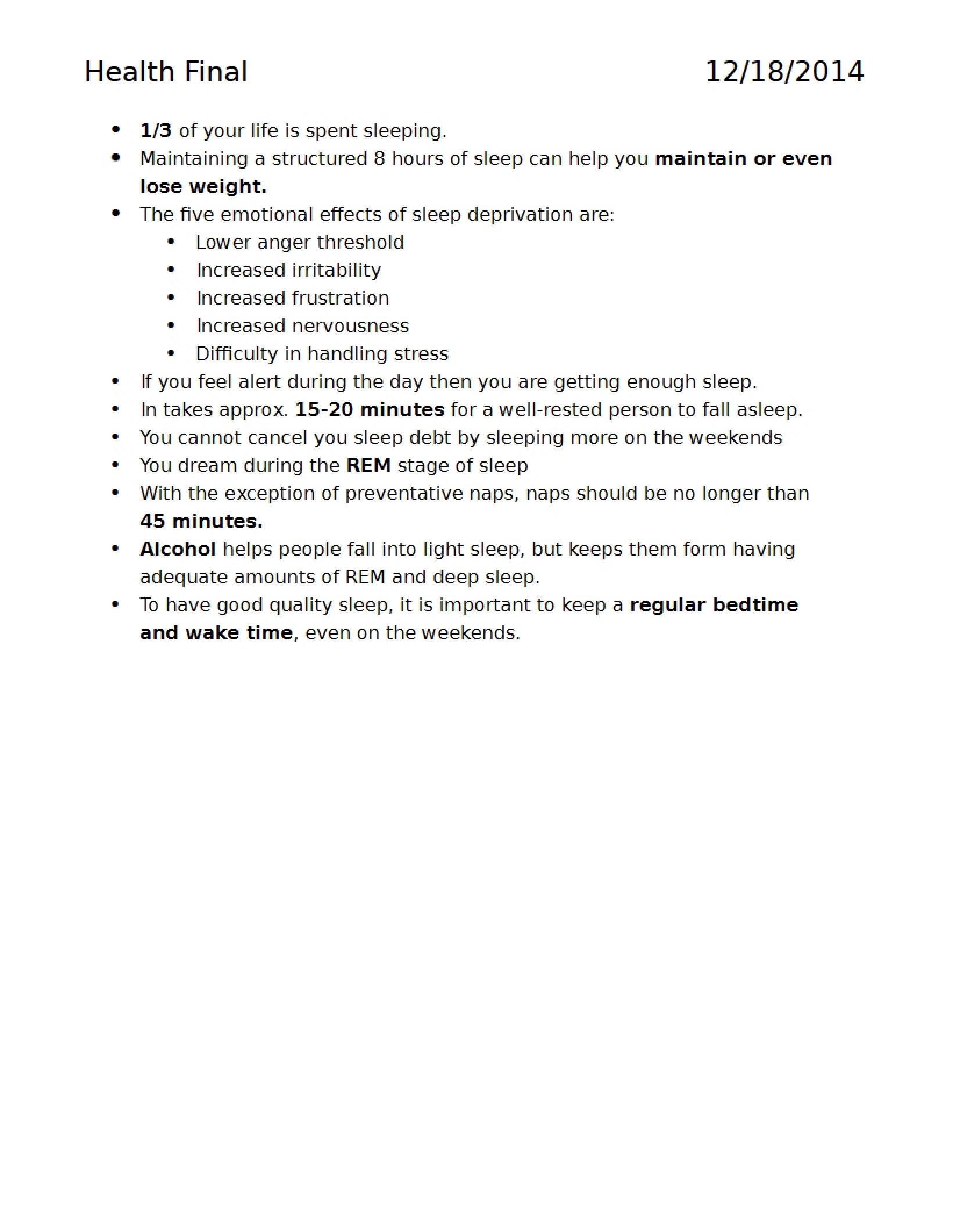 Final Health Assessment