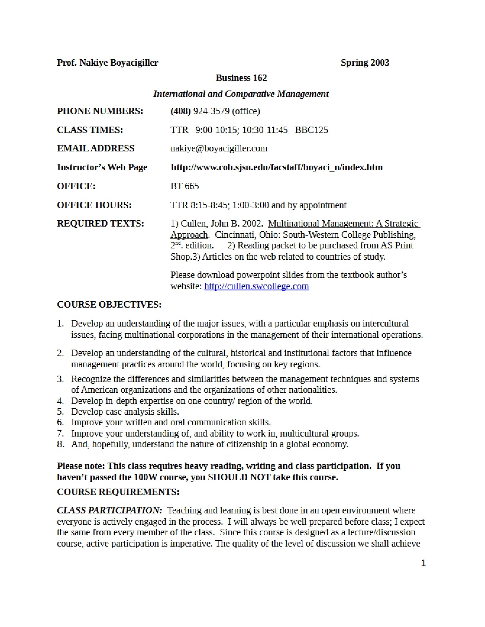 International Management Syllabus