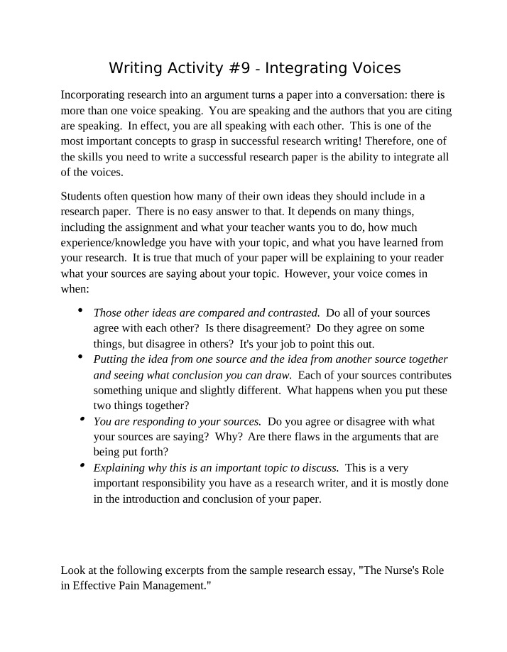 Integrating Voices - Writing Activity 9