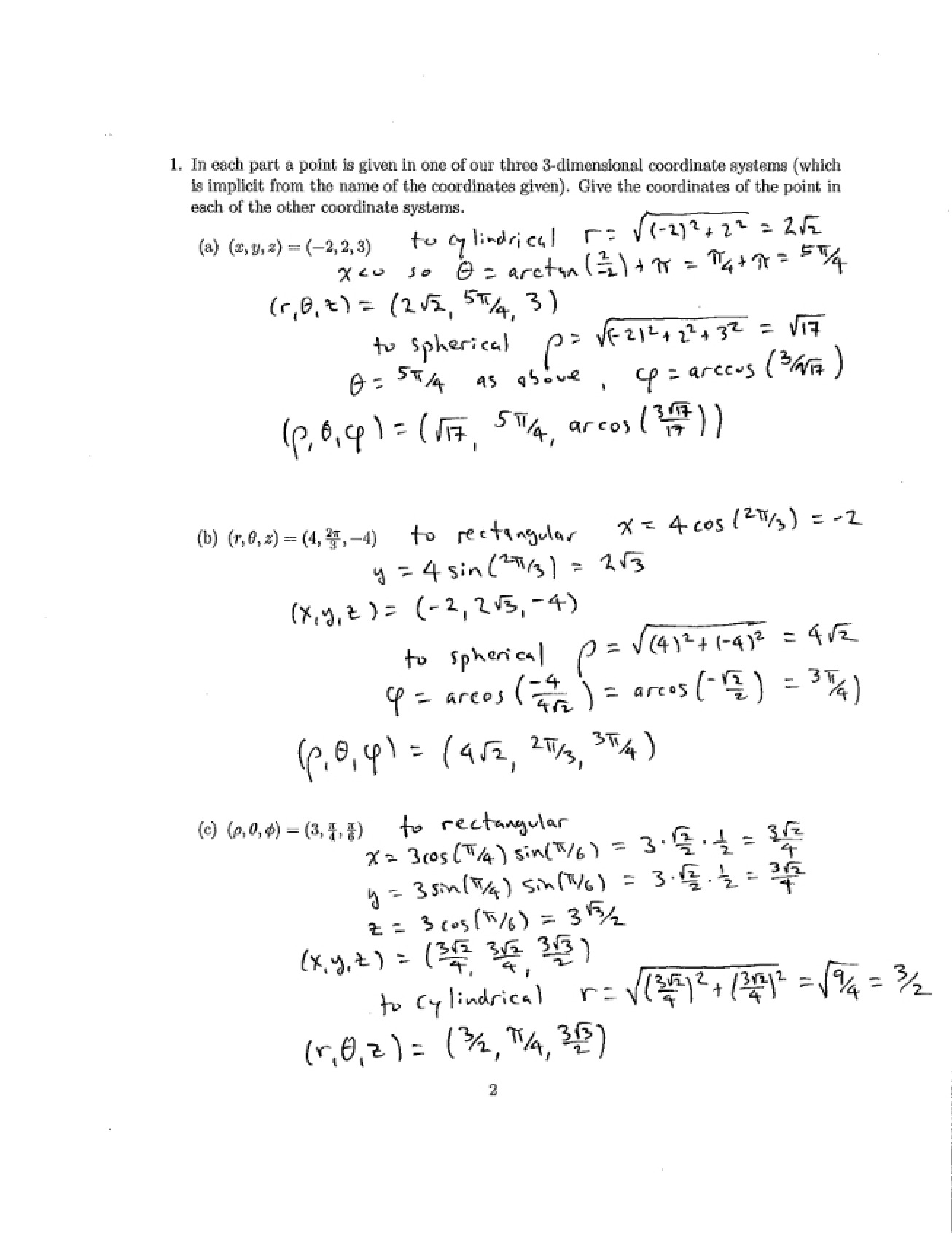 Solutions to the First Practice Examination in an Analytic Geometry and Calculus Course