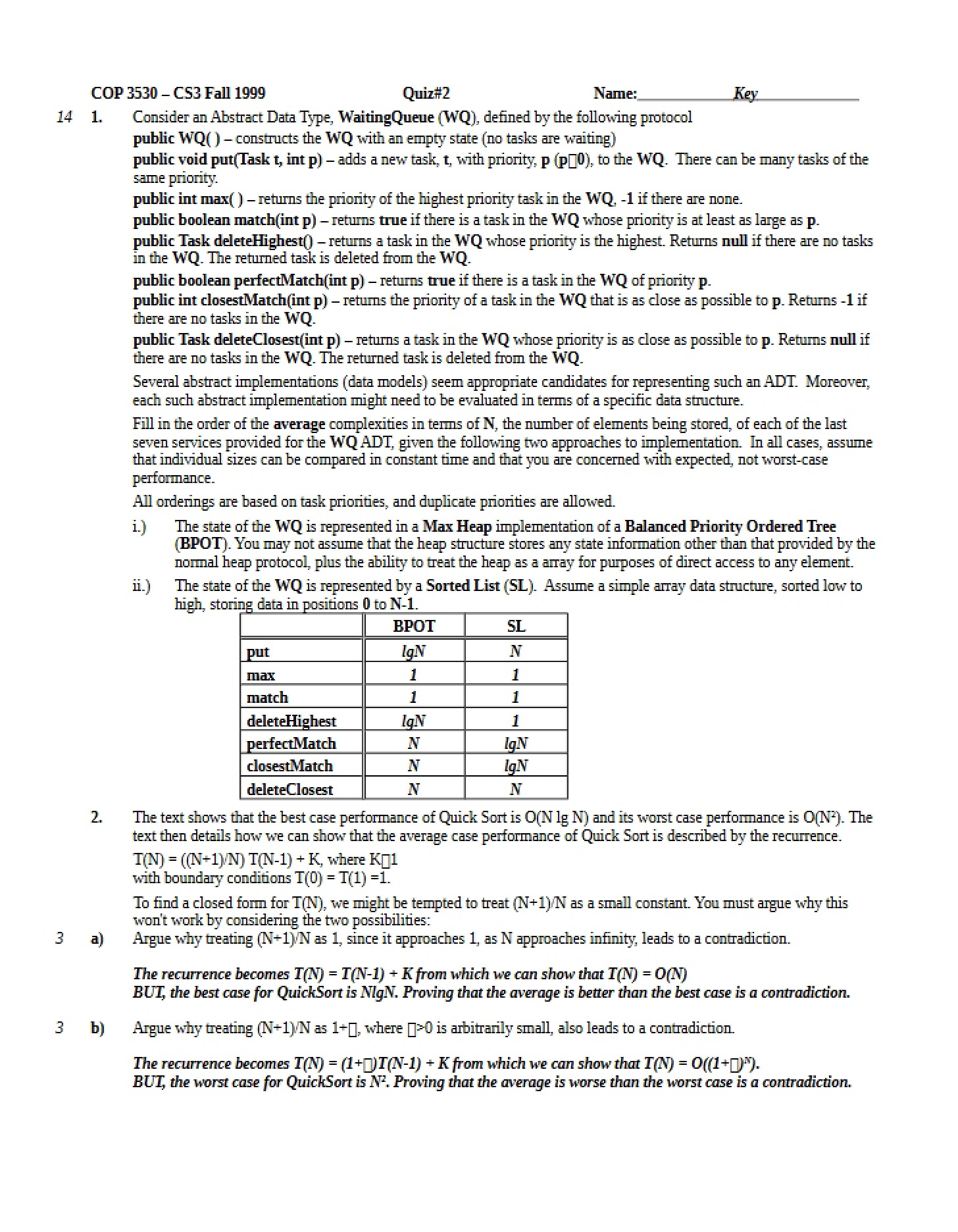 Quiz for COP 3530