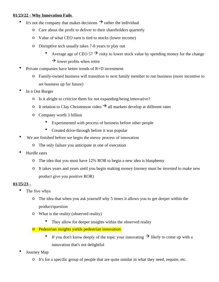 COMM 3230 - Notes on Innovation and Management