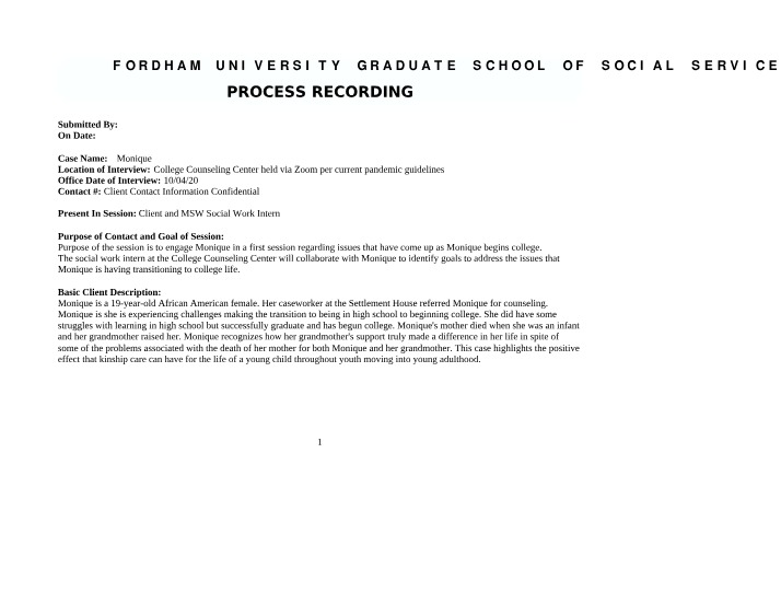 Sociology Process Recording