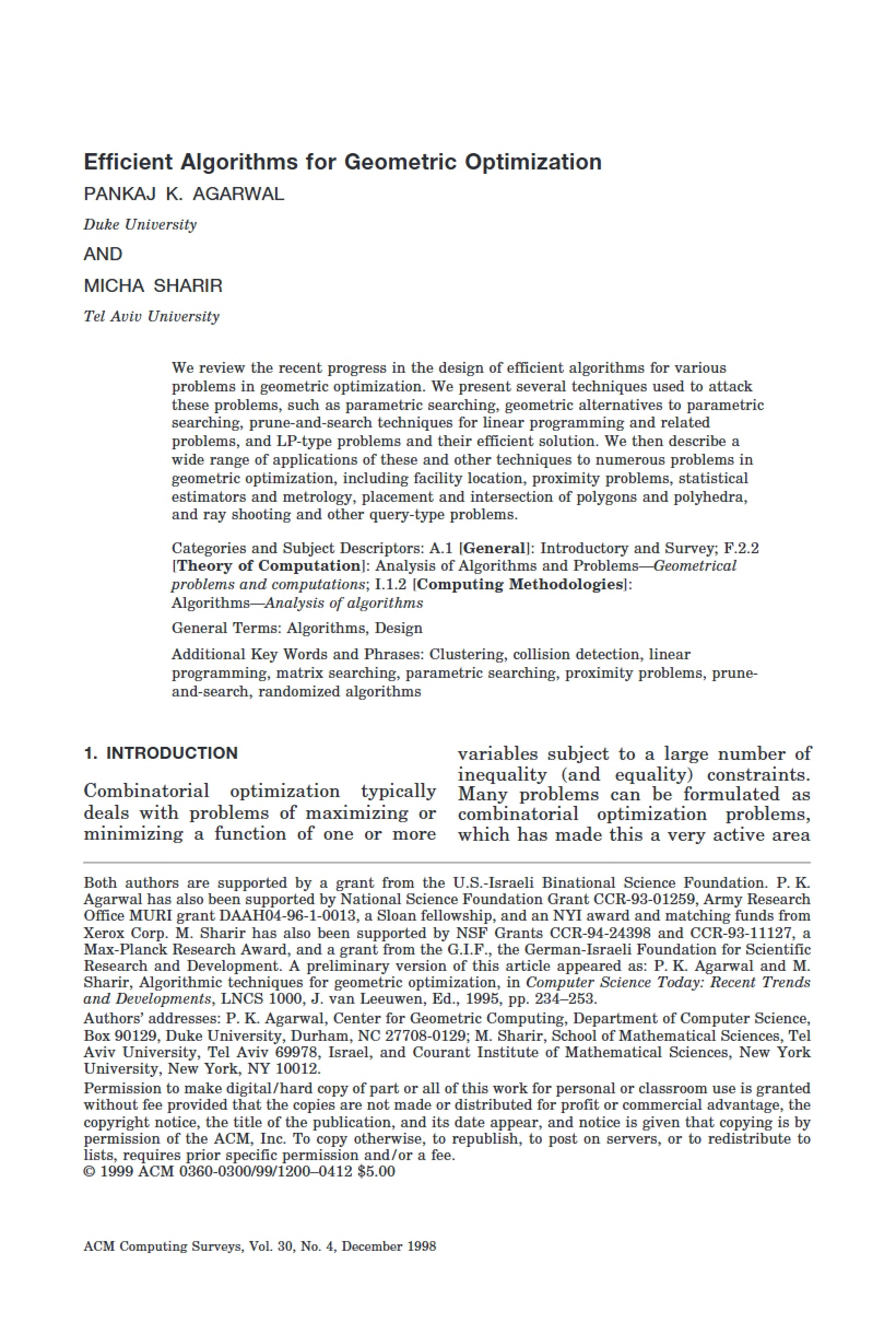 Geometric Optimization Efficient Algorithms