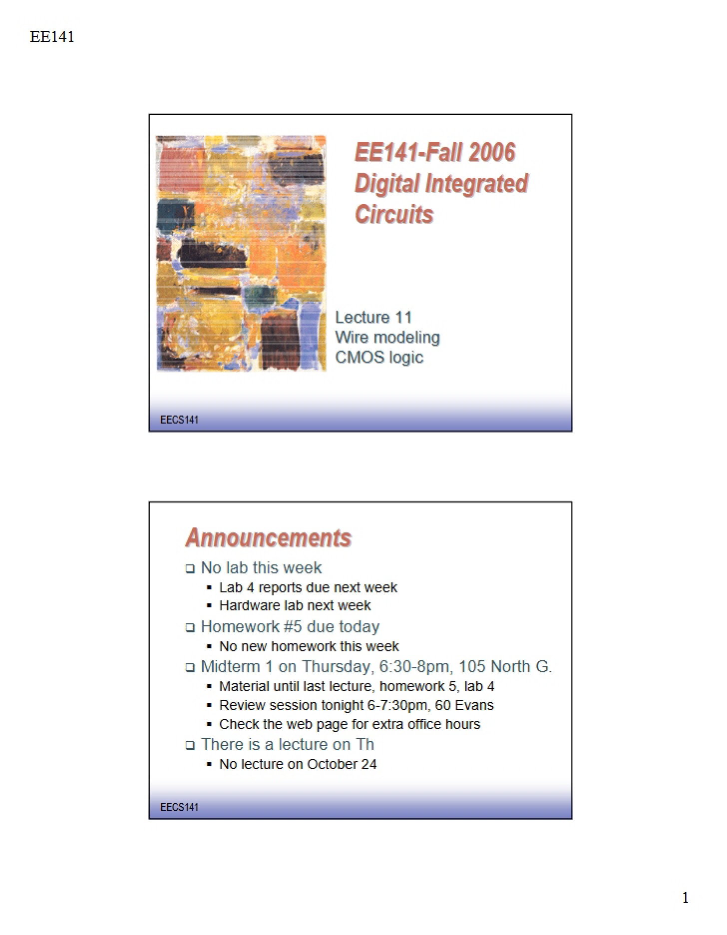CMOS Logic Wire Modeling (Lec 11)