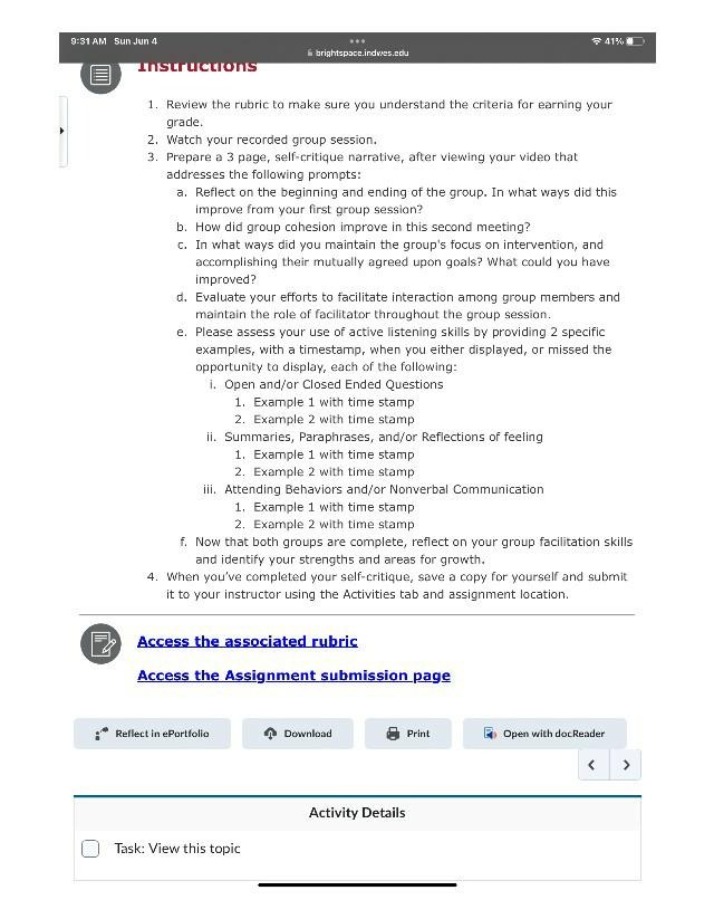 Group Session Self-Critique Assignment