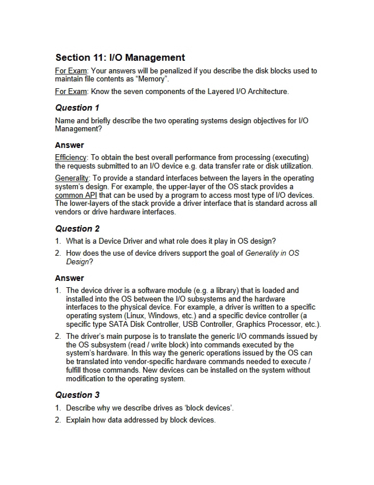 Management of InputOutput