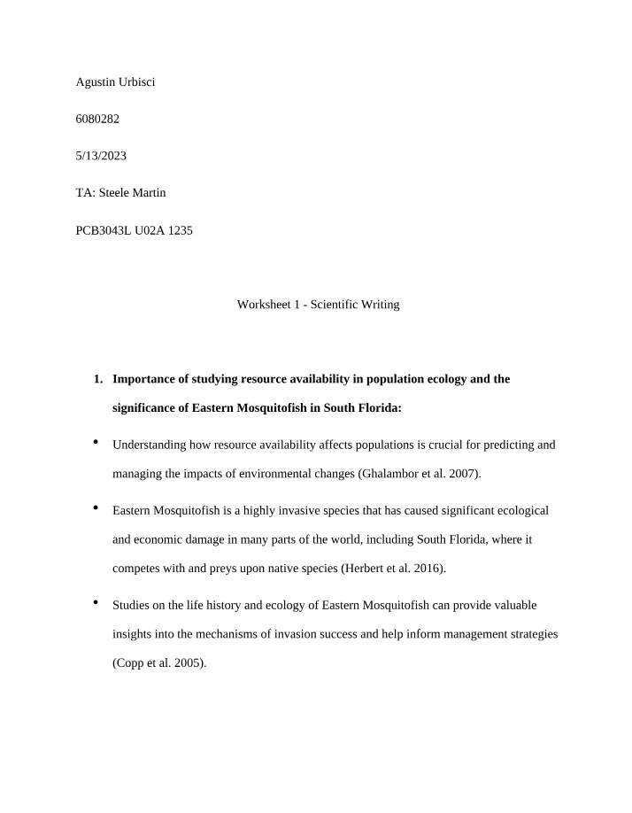 Scientific Writing - Worksheet 1