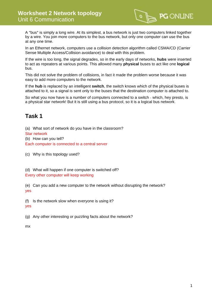 Network Topology - Worksheet 2
