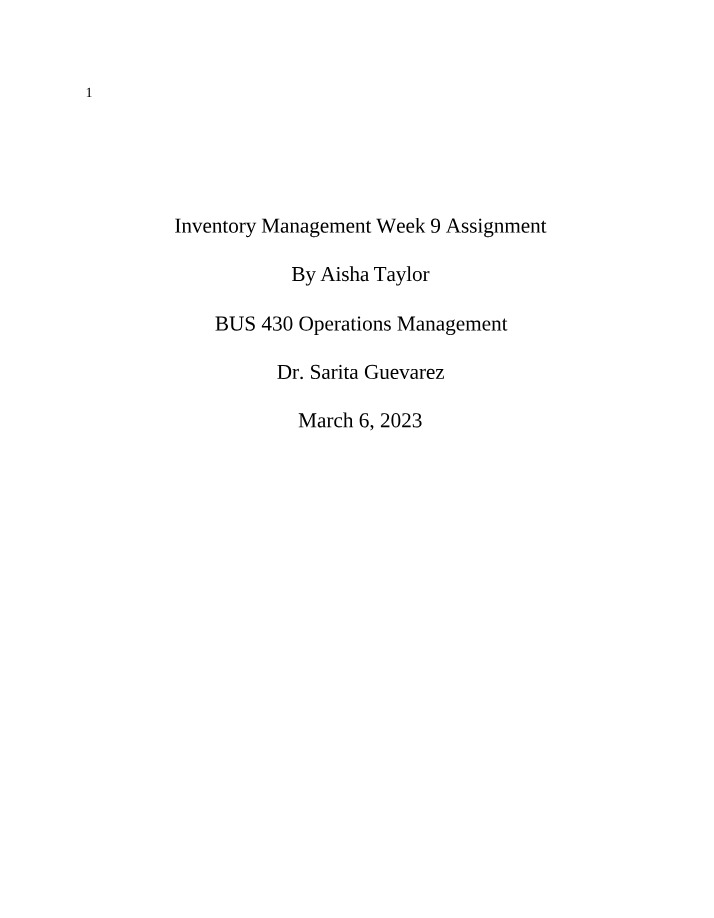 Assignment for Week 9 - Inventory Management