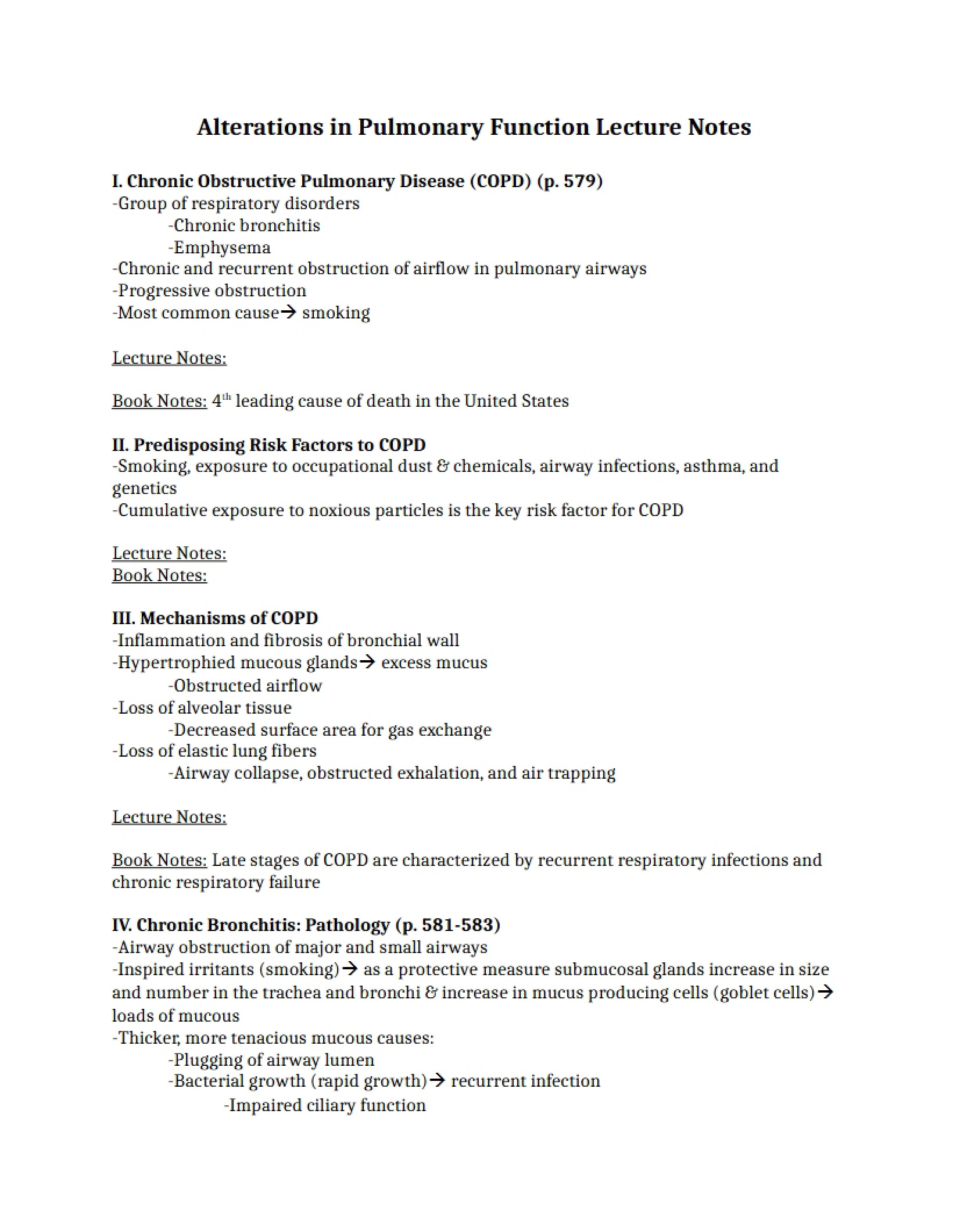 Pulmonary Function Alterations Lecture Notes