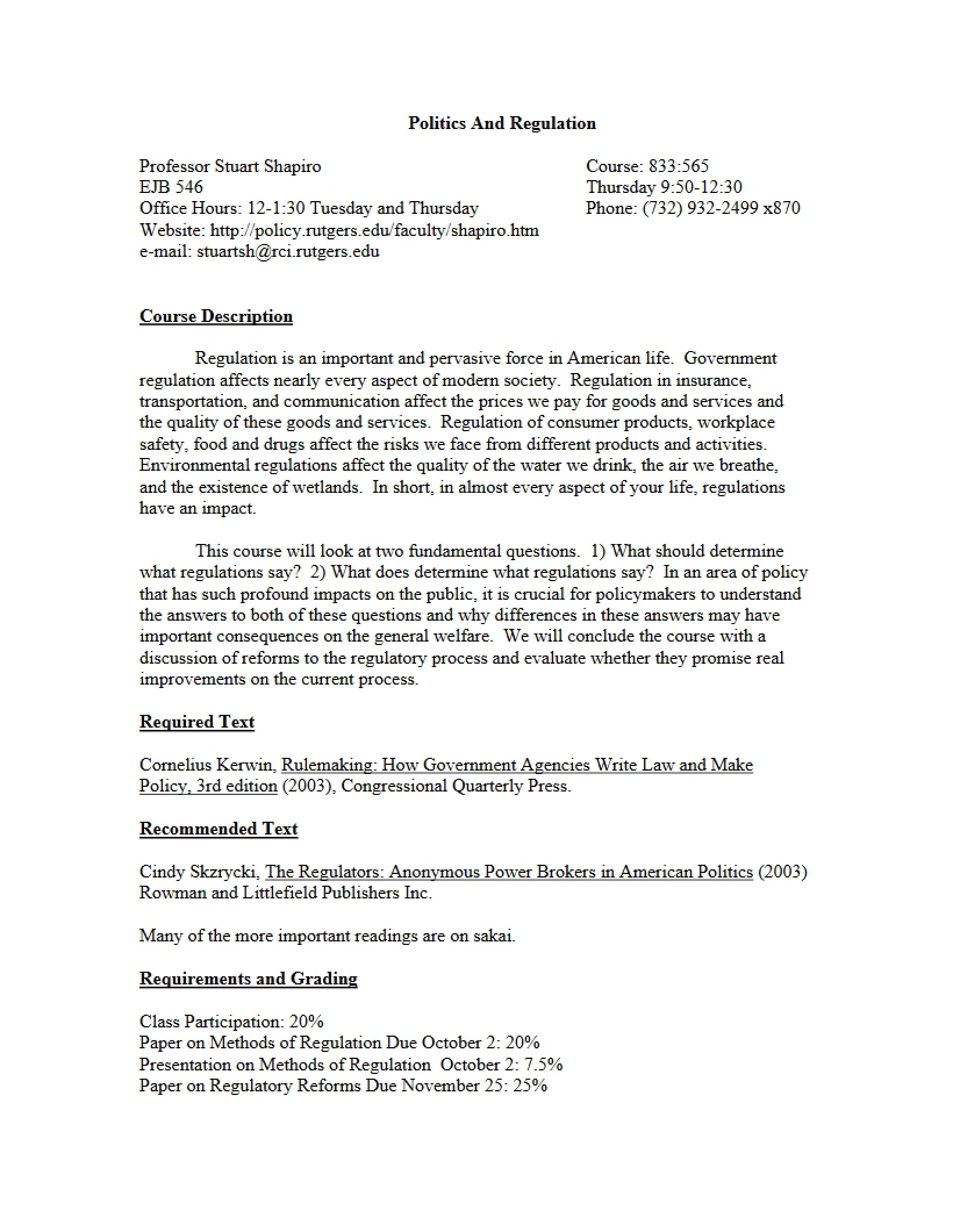 Regulation and Politics
