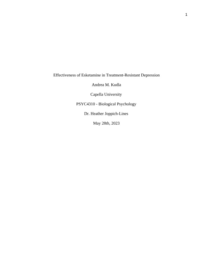 Esketamine Effectiveness for Treatment-Resistant Depression
